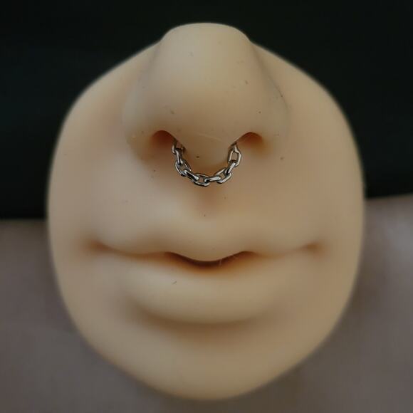 14 gauge 8mm stainless steel silver septum piercing with solid chain - Picture 1 of 2